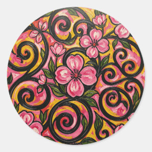 Adesivo Arte de redemoinho floral rosa vibrante