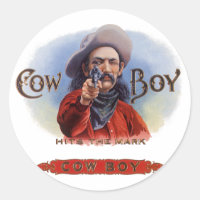 Arte de rótulo de charuto vintage, Cowboy acerta o