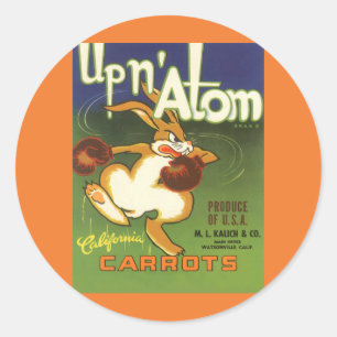 Adesivo Arte de rótulo vintage coelho boxeador, cenouras U