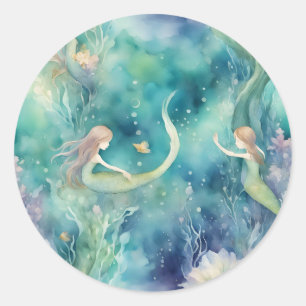 Adesivo arte de sereias em aquarela