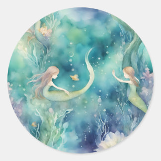 Adesivo arte de sereias em aquarela