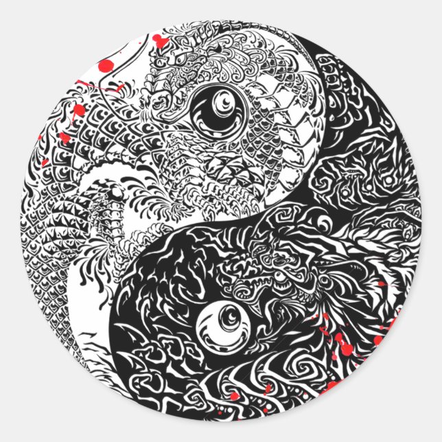 Adesivo Arte de tatuagem Yin Yang Drgones, legal sangue (Frente)