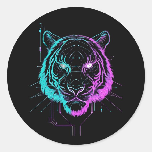 Adesivo Arte de tigre digital néon (Frente)