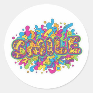 Adesivo Arte de Tipografia Psicodélica Colorida SMILE