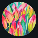 Adesivo Arte de tulipas de aquarela rosa<br><div class="desc">Mola de flor de tulipas cor de água fina,  cor de rosa floral</div>