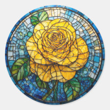 Arte de Vidro Manchado Circular Rosa Amarela Vibra