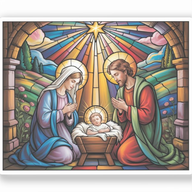 Adesivo Arte de Vitral da Natividade – Natal da Sagrada Fa (Frente)