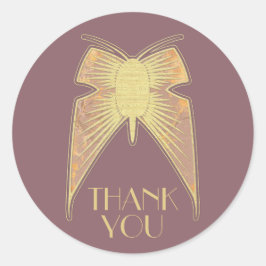 Adesivo Arte Deco Borboleta Rosa Dourada "Obrigado"