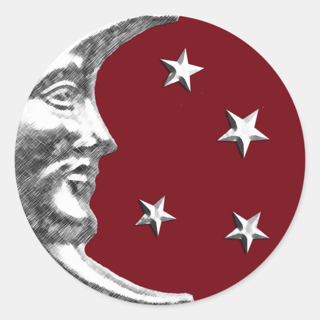 Adesivo Arte Deco Lua e Estrelas - Vermelho Escuro e Prata (Frente)