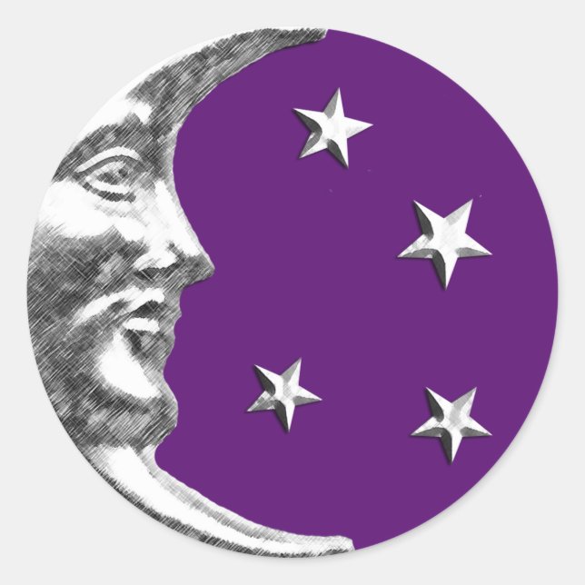 Adesivo Arte Deco Moon e Estrelas - Ametista Roxo e Prata (Frente)