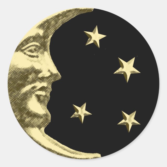 Adesivo Arte Deco Moon e Estrelas - Preto e Dourado (Frente)