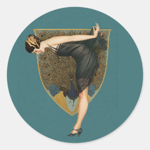 Adesivo Arte Deco Vintage com Flapper e Pavão