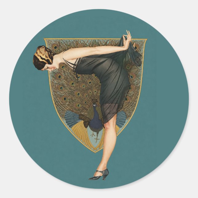 Adesivo Arte Deco Vintage com Flapper e Pavão  (Frente)