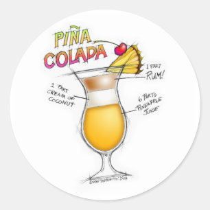 ADESIVO ARTE DO COCKTAIL DA RECEITA DE PINA COLADA