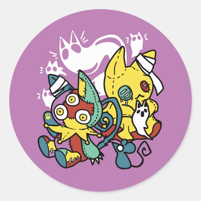 Adesivo Arte do Dia das Bruxas de Gatos Cerrantes: Assusta (Frente)