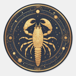 Adesivo Arte do Escorpião Dourado com Símbolos Astrológico