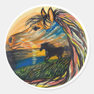 Adesivo Arte do pôr do sol do cavalo selvagem - Obra de ar
