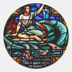 Adesivo Arte do vitral de Jonah e de baleia