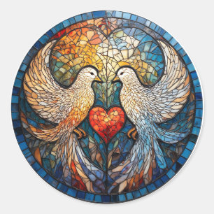 Adesivo Arte Elegante de Vidro Pintado com Duas Pombas