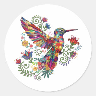 Adesivo Arte em Aquarela de Beija-flor Floral Colorida