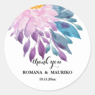 Adesivo Arte em Aquarela de Dália Rosa Azul Elegante