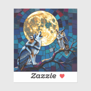 Adesivo Arte em Mosaico de Lobo e Coruja