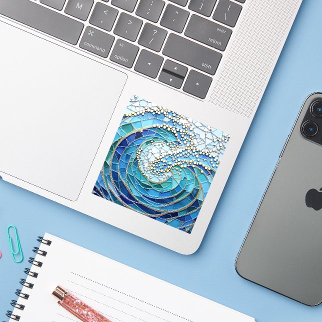 Adesivo Arte em Mosaico do Mar de Ondas (Notebook com iPhone)