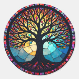 Adesivo Arte em Vidro Colorido, Árvore da Vida em Vidro Co