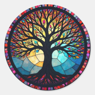 Adesivo Arte em Vidro Colorido, Árvore da Vida em Vidro Co