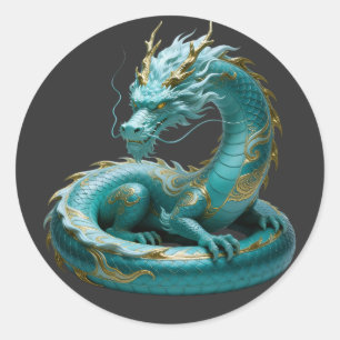 Adesivo Arte Fantasia Design Dragão Dourado Verde Chinês C