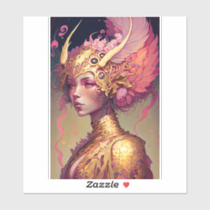 Adesivo Arte Fantástica da Mulher Dragão Rosa