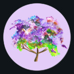 Adesivo Arte fina de aquarela púrpura jacaranda<br><div class="desc">Árvore de cor lavanda roxa. Linda árvore Jacaranda florida com flores roxas. Design de arte de aquarela em estilo pareado. Trabalho de arte colorida vibrante.</div>