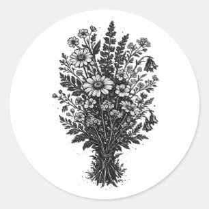 Adesivo Arte floral botânica linocut de flores silvestres