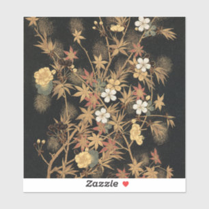 Adesivo Arte Floral Outonal em Preto e Dourado Vintage Jap
