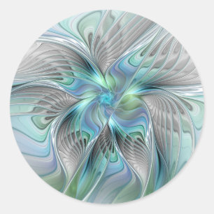 Adesivo Arte fractal de fantasia de borboleta azul verde a