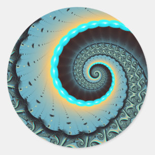 Adesivo Arte fractal espiral azul turquesa abstrato laranj