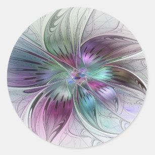Adesivo Arte Fractal Moderna Floral Colorida Abstrato