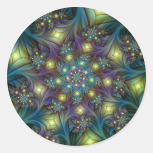 Adesivo Arte fractal roxa azulada abstrata iluminada brilh
