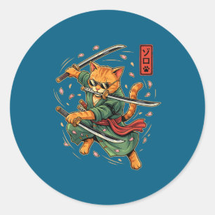 Adesivo Arte Japonês de Anime Samurai Gato Três Espadas