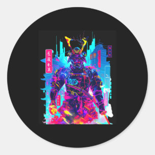 Adesivo Arte japonesa de samurai neon cyberpunk