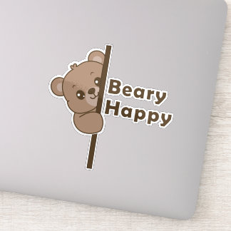 Adesivo Arte Kawaii de Urso Fofo Espiando Feliz