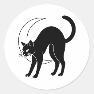 Adesivo Arte Linear de Gato Preto e Lua Crescente