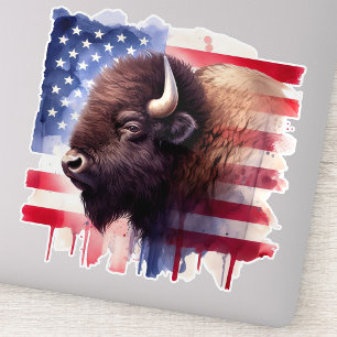 Adesivo Arte Magnífica de Bisonte Americano e Bandeira Pat