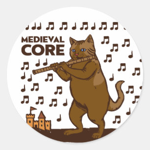 Adesivo Arte Medieval do Gato Engraçado Tocando Flauta