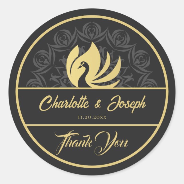 Adesivo Arte Moderna Deco Swan Casamento Dourado e Negro (Frente)