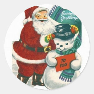 Adesivo arte natalina de Papai Noel vintage de neve de inv