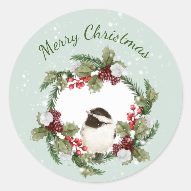 Adesivo Arte Natural de Pássaro Chickadee de Natal (Frente)