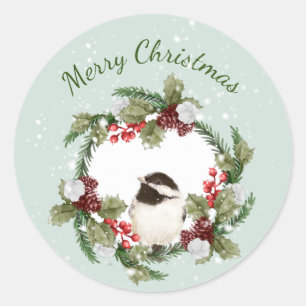 Adesivo Arte Natural de Pássaro Chickadee de Natal
