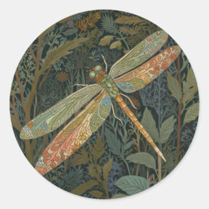 Adesivo Arte nova antiga em verde e ouro Libélula