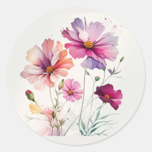 Adesivo Arte Original Aquarela Jardim Flor Cosmos